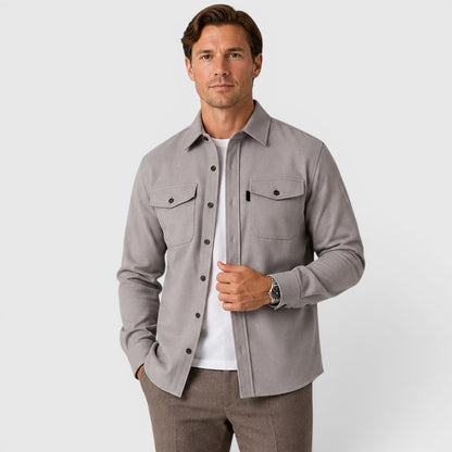 Men Overshirt Slim Fit Brushed Cotton-Look Button Front 2