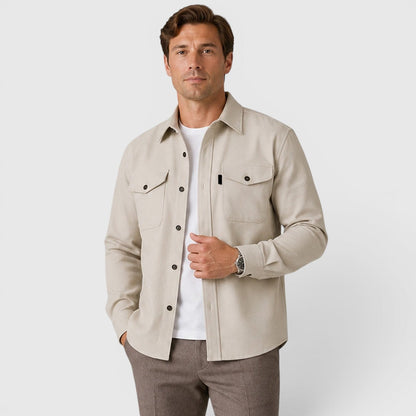 Men Overshirt Slim Fit Brushed Cotton-Look Button Front 3