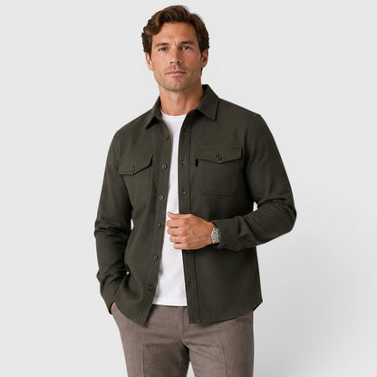 Men Overshirt Slim Fit Brushed Cotton-Look Button Front 4