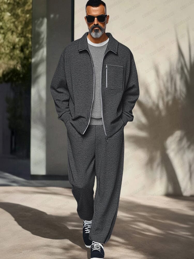 Charcoal zip jacket and trousers set