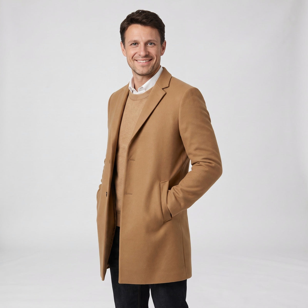 Men's winter jacket winter coat with notch lapels in Camel