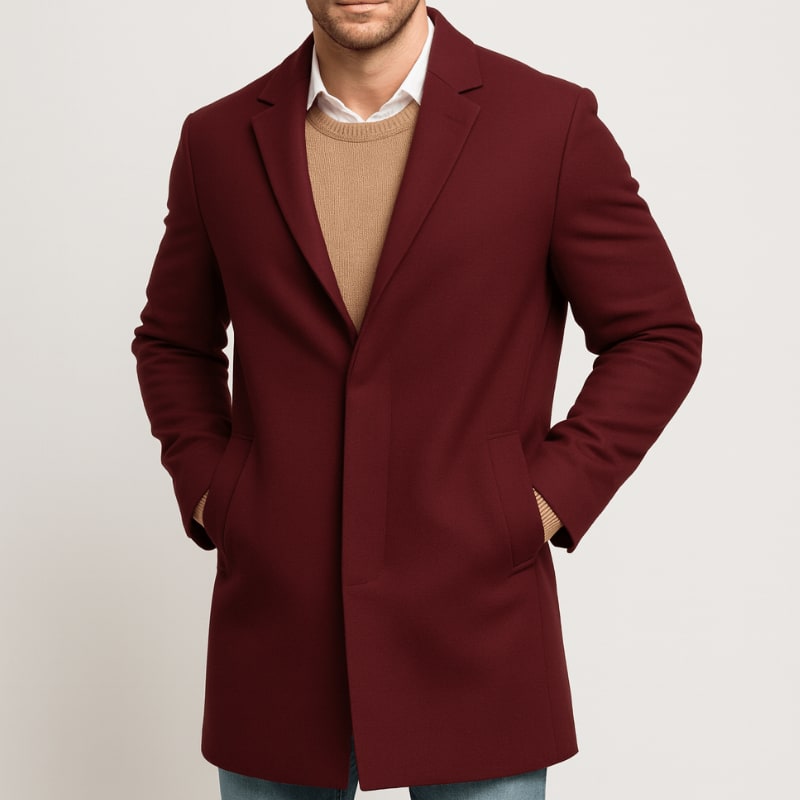 Men's winter jacket winter coat with notch lapels in Burgundy