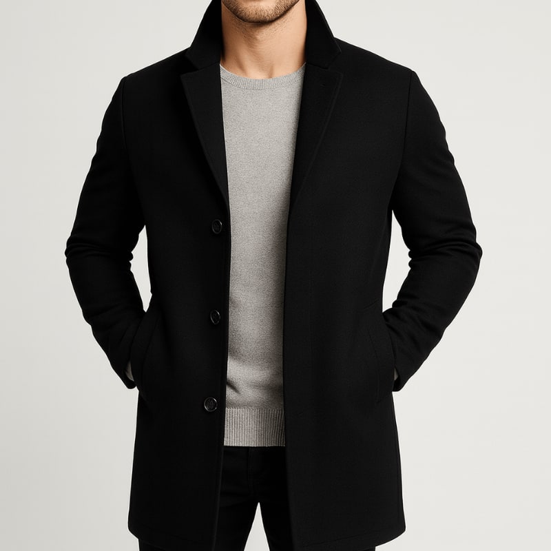 Men's winter jacket winter coat with notch lapels in Black