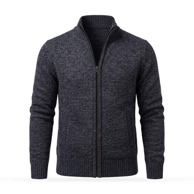 Merino Blend Full Zip Cardigan, Knit Zip Sweater with Stand Collar
