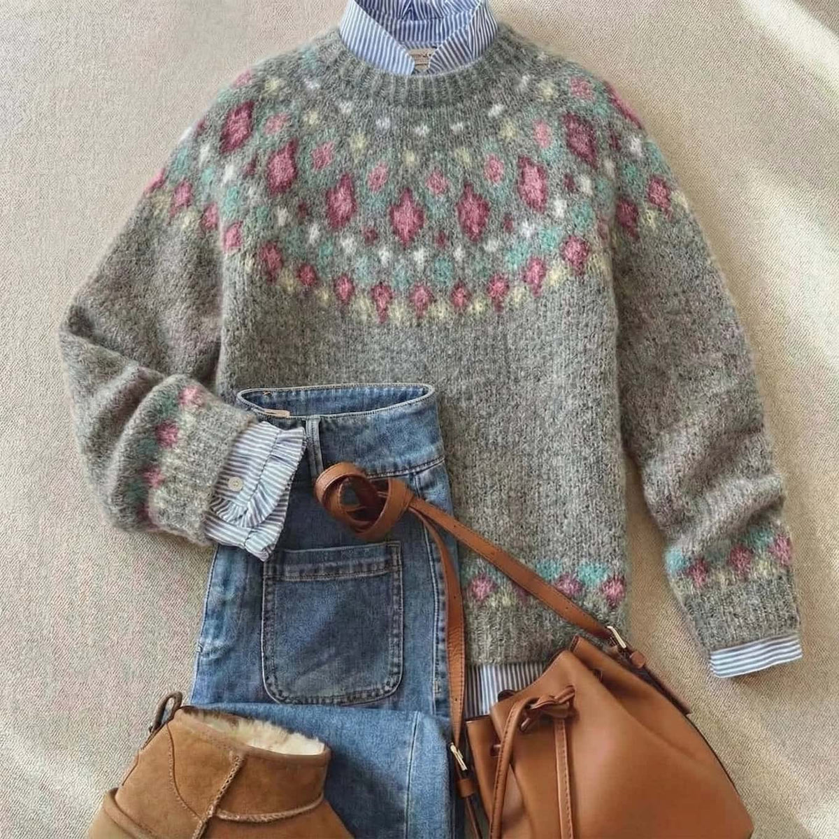 Nordic Sweater, Fair Isle Long Sleeve Knit for Women 2