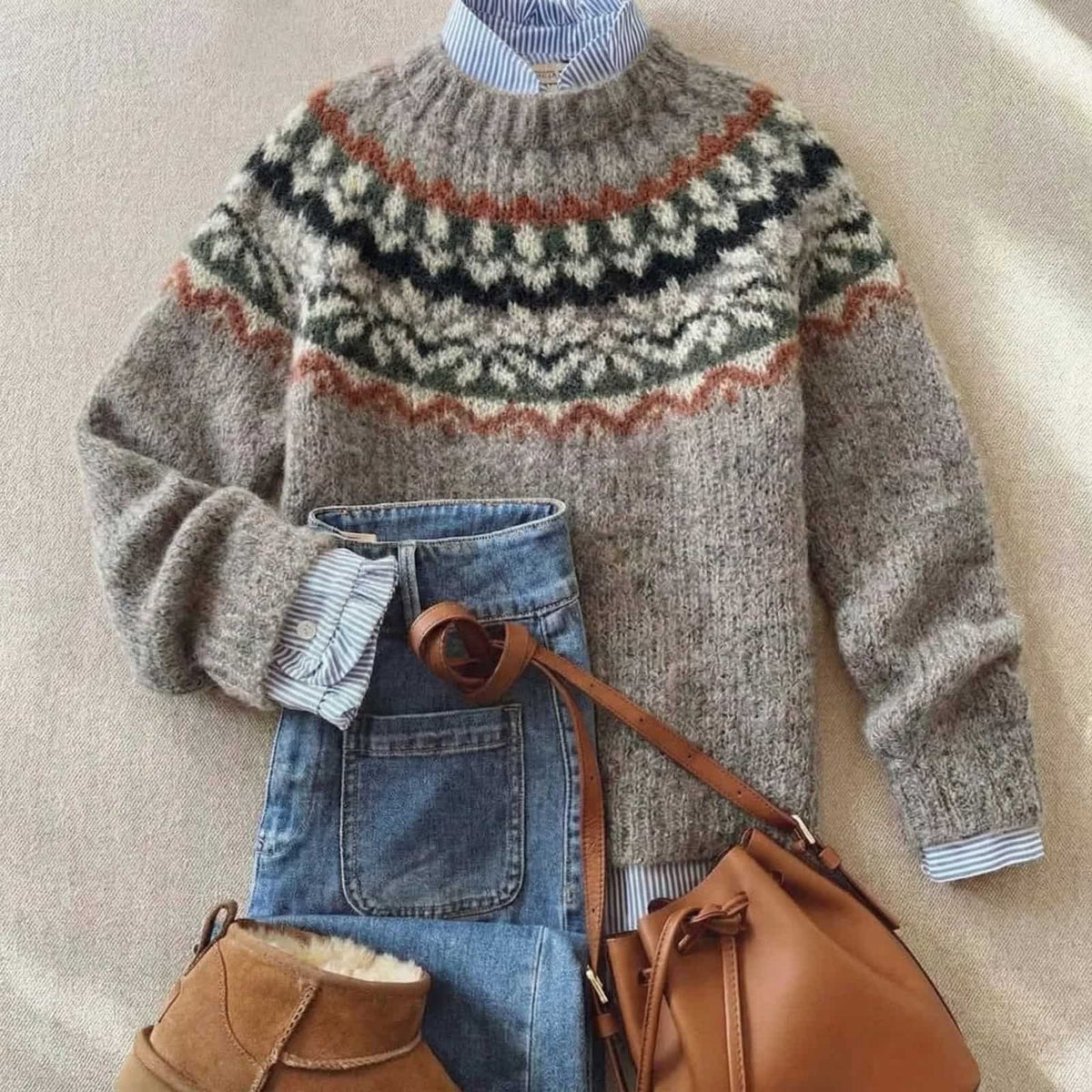 Nordic Sweater, Fair Isle Long Sleeve Knit for Women 3