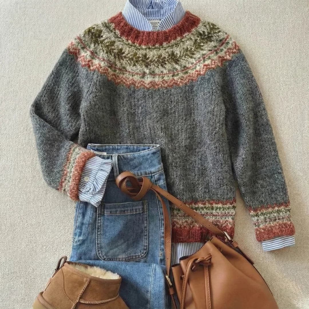 Nordic Sweater, Fair Isle Long Sleeve Knit for Women 4