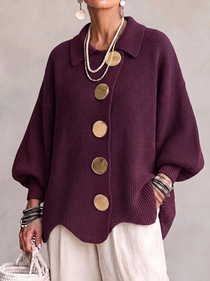 Oversized Cardigan with Lantern Sleeves & Gold Buttons 2