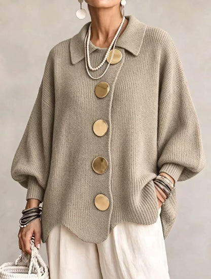 Oversized Cardigan with Lantern Sleeves & Gold Buttons 4