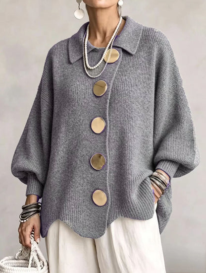 Oversized Cardigan with Lantern Sleeves & Gold Buttons 6