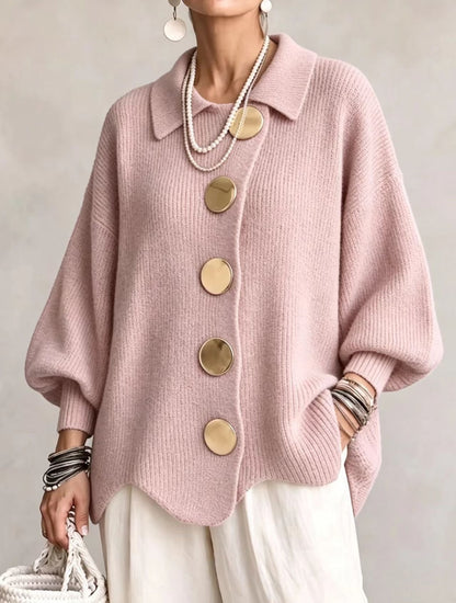 Oversized Cardigan with Lantern Sleeves & Gold Buttons 9