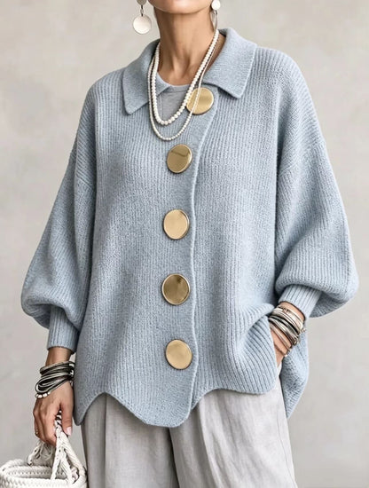 Oversized Cardigan with Lantern Sleeves & Gold Buttons 10