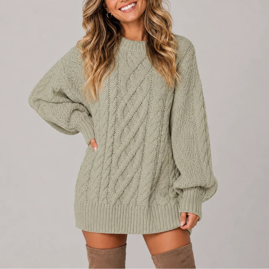 Sage green oversized cable knit jumper dress