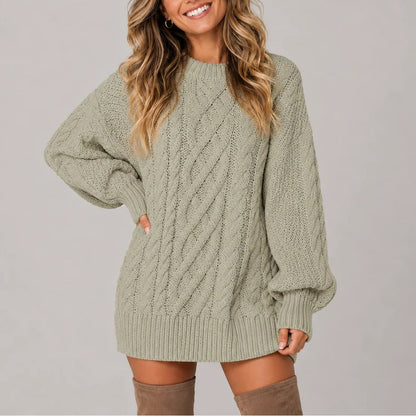 Sage green oversized cable knit jumper dress