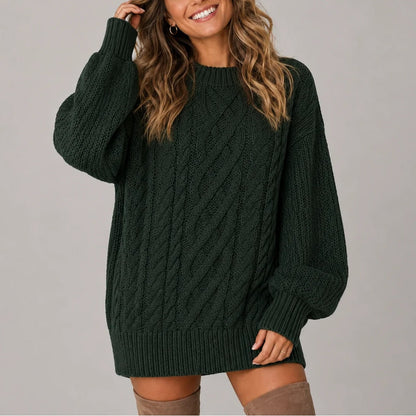 Dark green oversized cable knit jumper dress