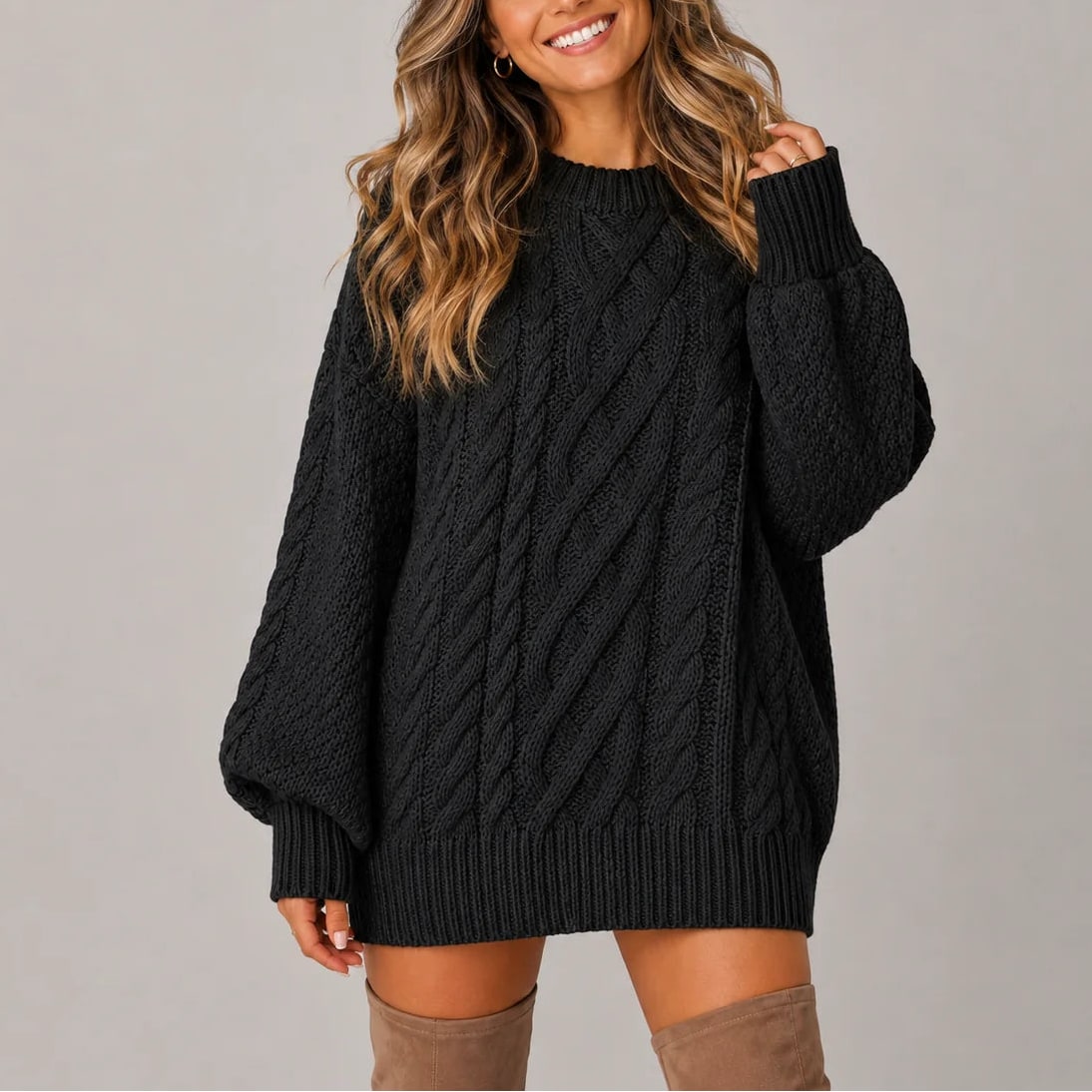 Black oversized cable knit jumper dress