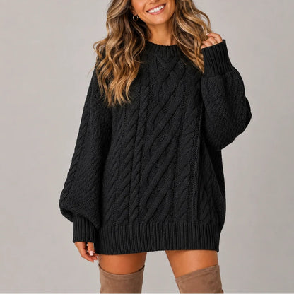 Black oversized cable knit jumper dress