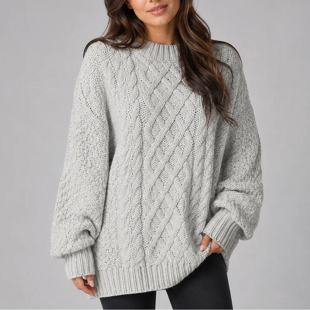 Light grey oversized cable knit jumper dress