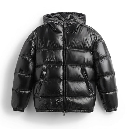 Men's Oversized Puffer Jacket, Glossy Quilted with Hood 1