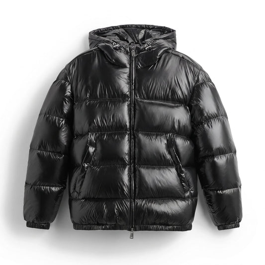 Men's Oversized Puffer Jacket, Glossy Quilted with Hood 1
