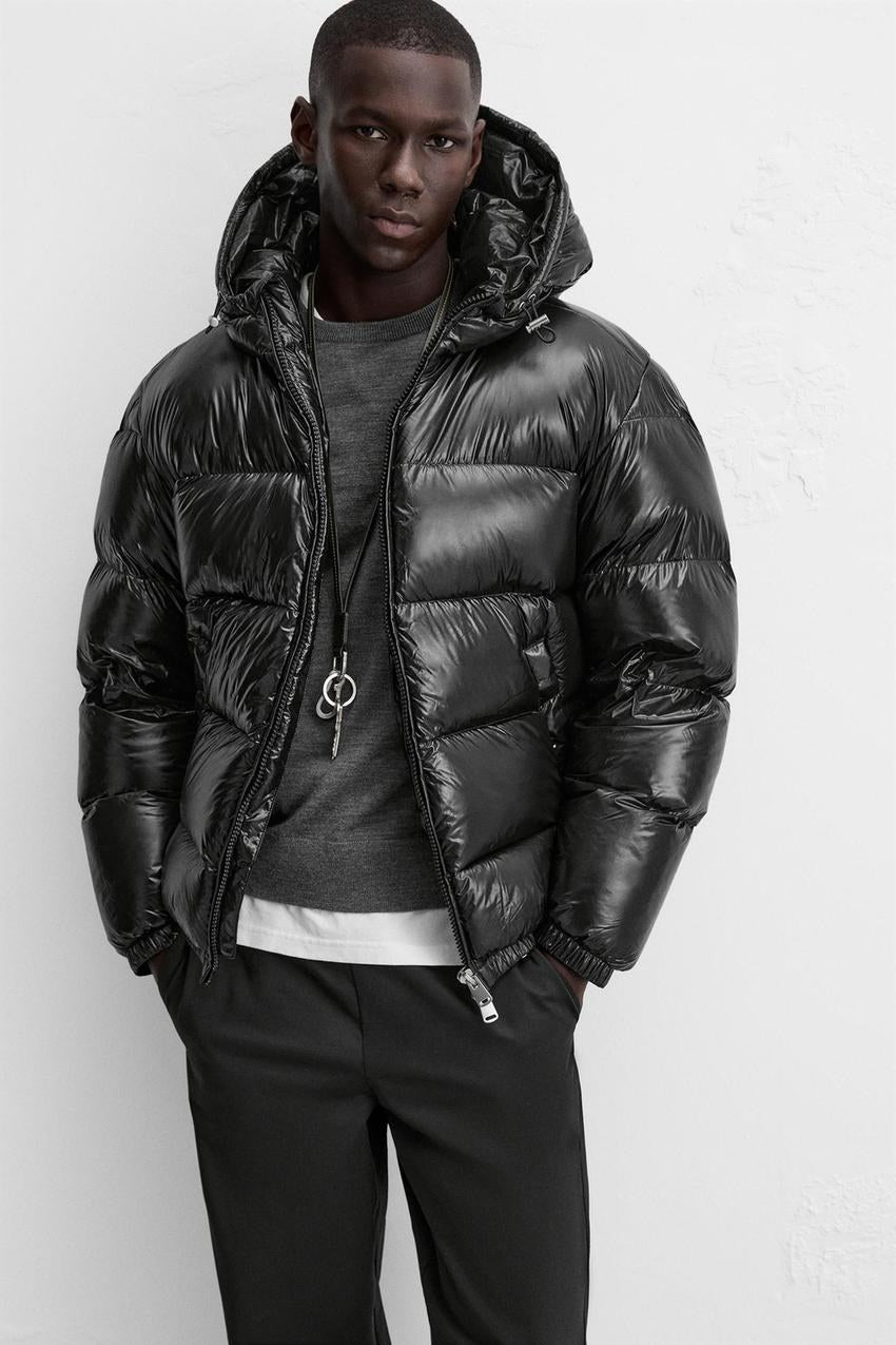 Men's Oversized Puffer Jacket, Glossy Quilted with Hood 5