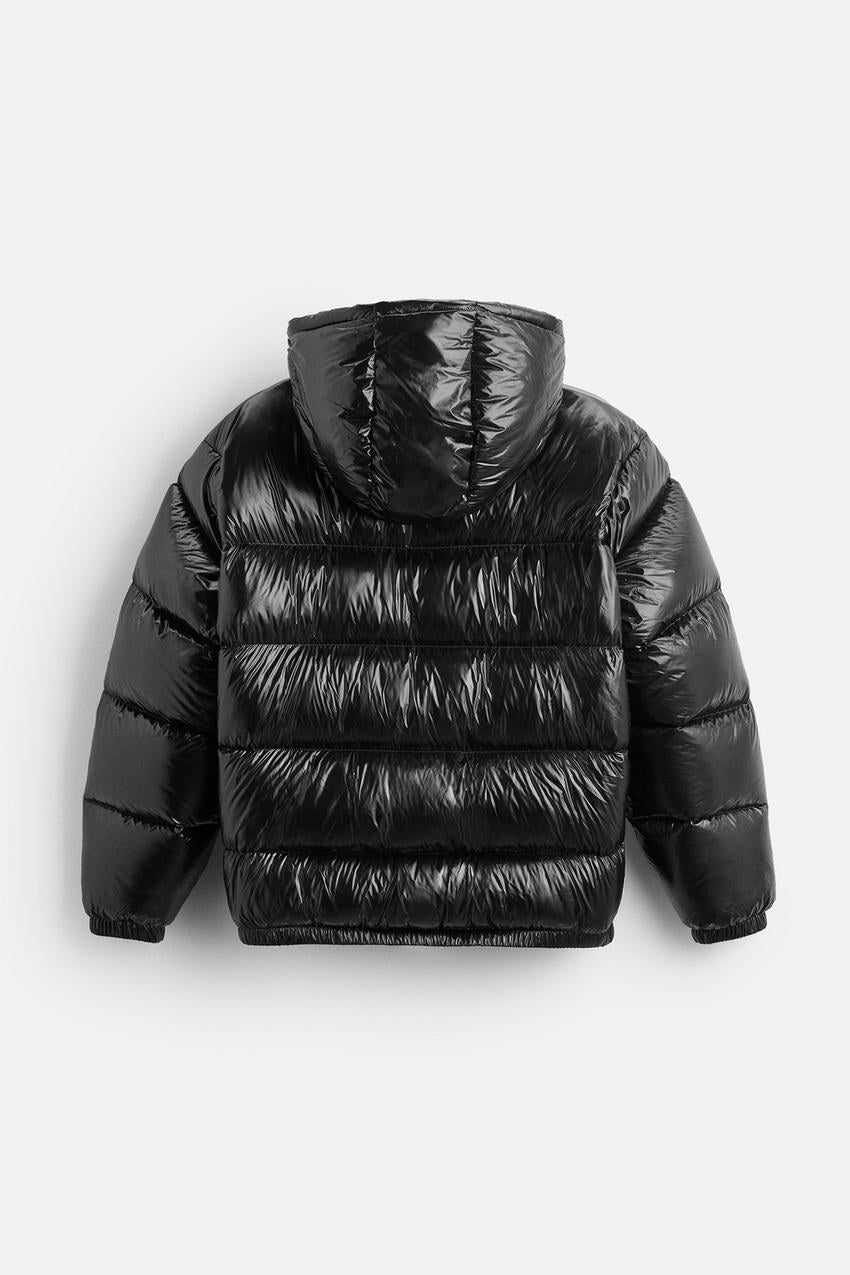Men's Oversized Puffer Jacket, Glossy Quilted with Hood 6