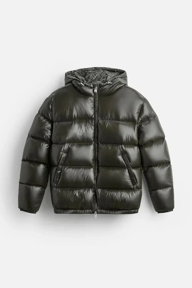 Men's Oversized Puffer Jacket, Glossy Quilted with Hood 2