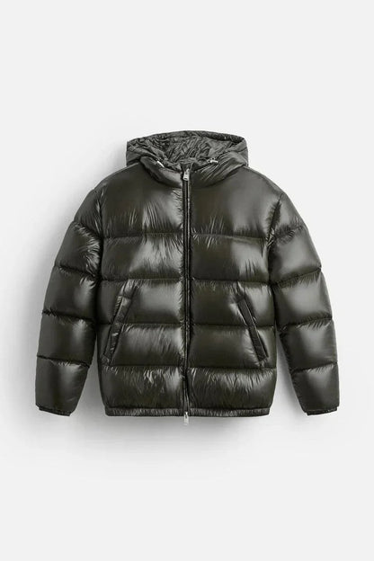 Men's Oversized Puffer Jacket, Glossy Quilted with Hood 2