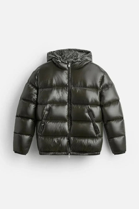 Men's Oversized Puffer Jacket, Glossy Quilted with Hood 2