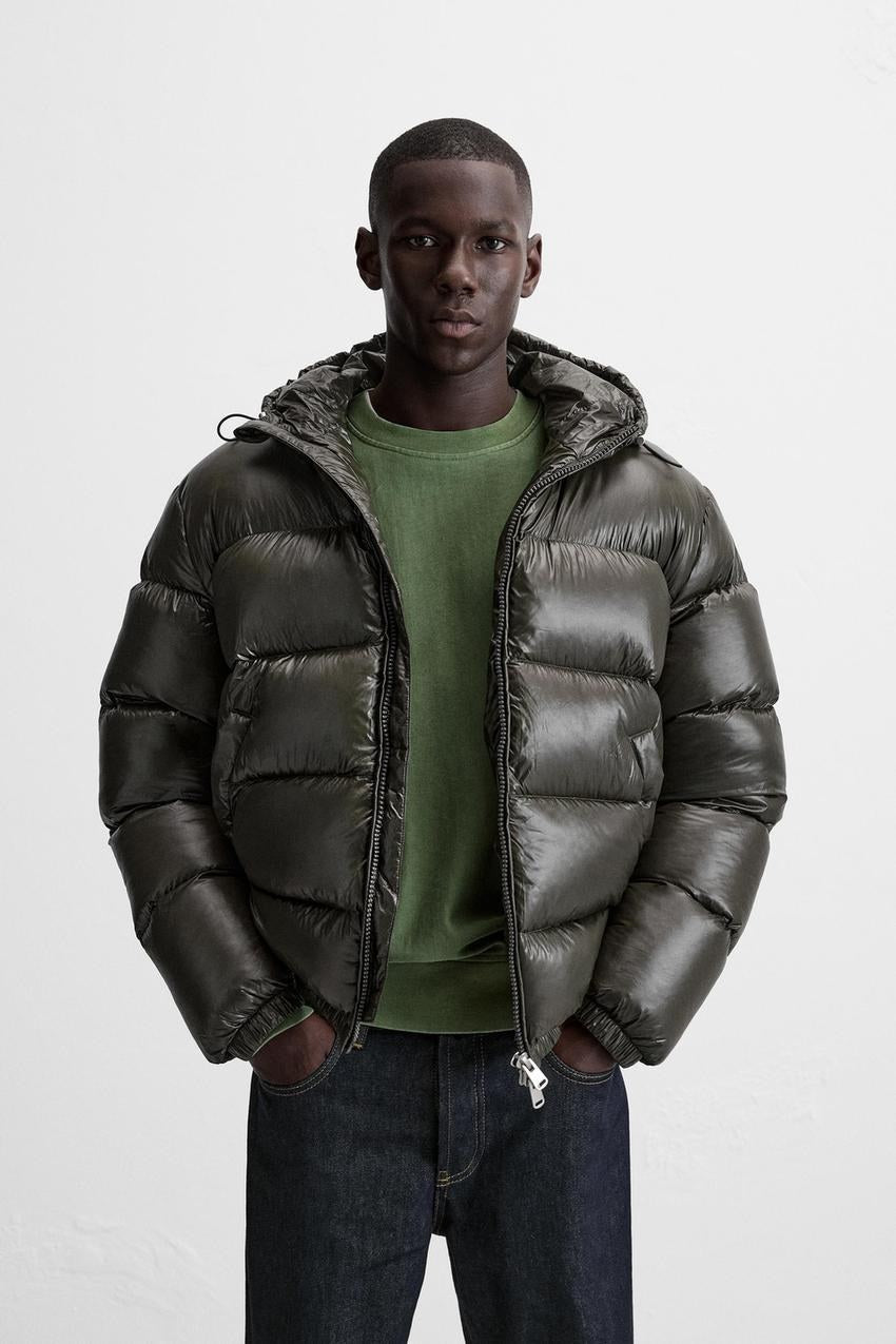 Men's Oversized Puffer Jacket, Glossy Quilted with Hood 3
