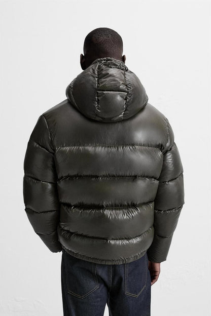Men's Oversized Puffer Jacket, Glossy Quilted with Hood 4
