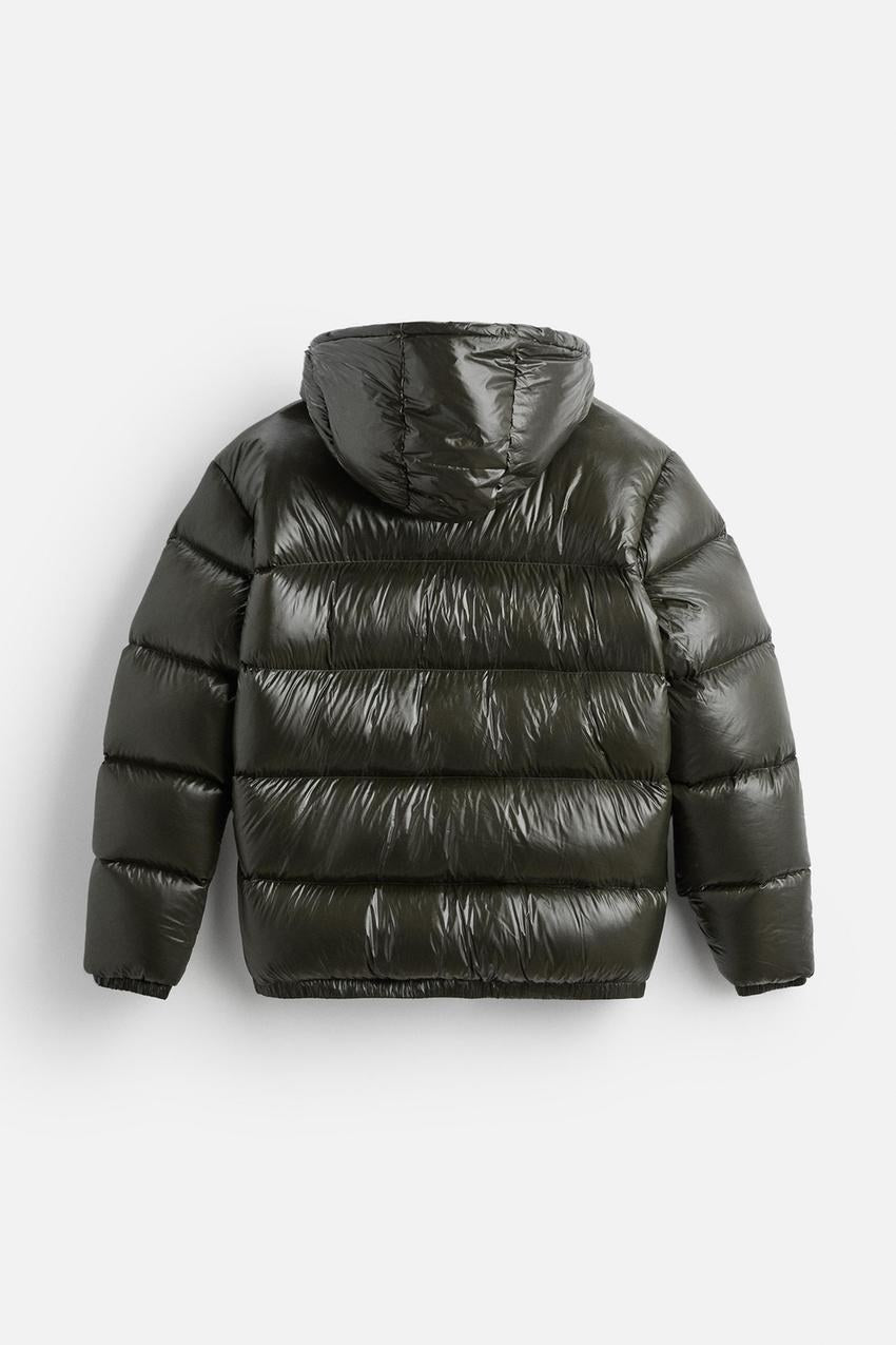 Men's Oversized Puffer Jacket, Glossy Quilted with Hood 7