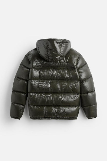 Men's Oversized Puffer Jacket, Glossy Quilted with Hood 7