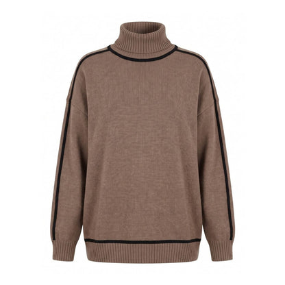 Oversized Roll Neck Jumper Women's Knit Contrast Trim 1
