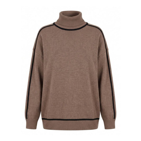 Oversized Roll Neck Jumper Women's Knit Contrast Trim 1