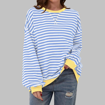 Light blue striped oversized sweater with yellow trim