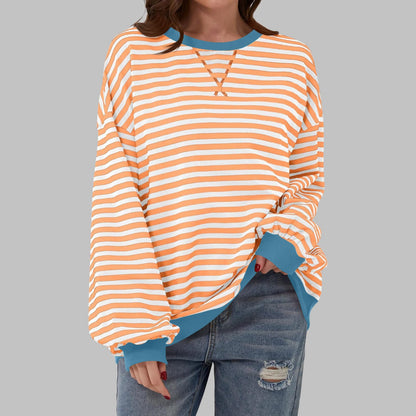 Orange striped oversized sweater with blue trim
