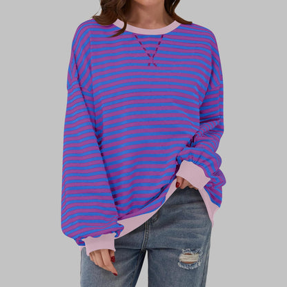 Purple striped oversized sweater with pink trim