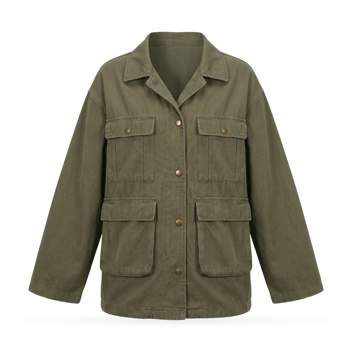 Oversized Utility Field Jacket with Military Patch Pockets 1