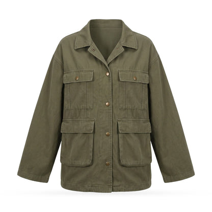 Oversized Utility Field Jacket with Military Patch Pockets 1