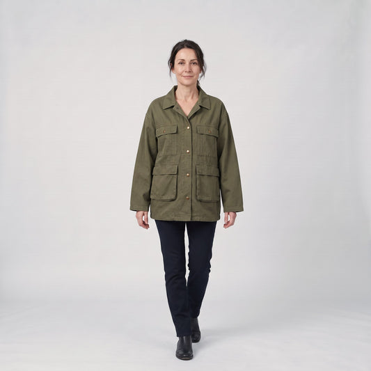 Oversized Utility Field Jacket with Military Flap Pockets