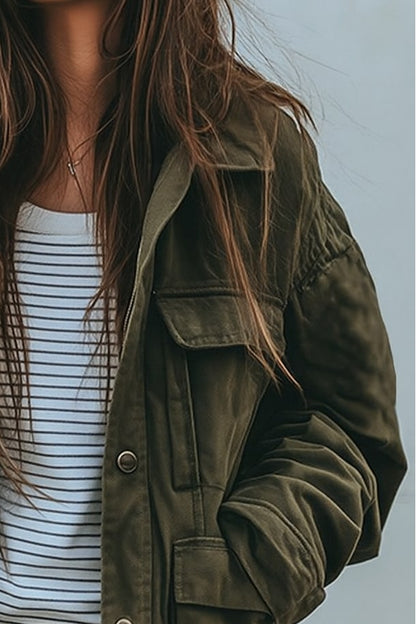 Oversized Utility Field Jacket with Military Patch Pockets 3