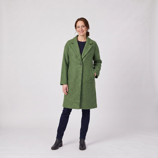 Woman wearing the oversized wrap coat with soft lining
