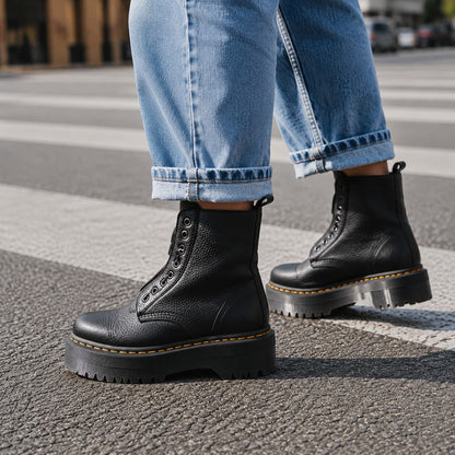 Platform Boots, Chunky Ridged Ankle Boot with Front Zip 2