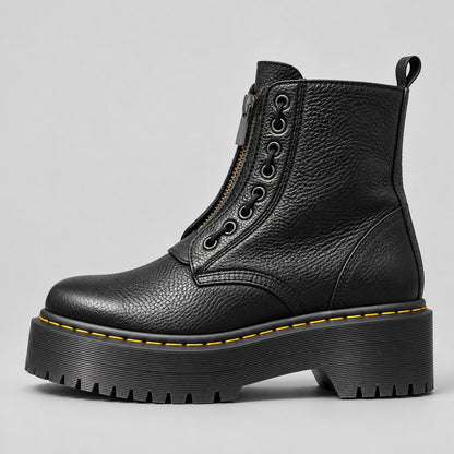 Platform Boots, Chunky Ridged Ankle Boot with Front Zip 4