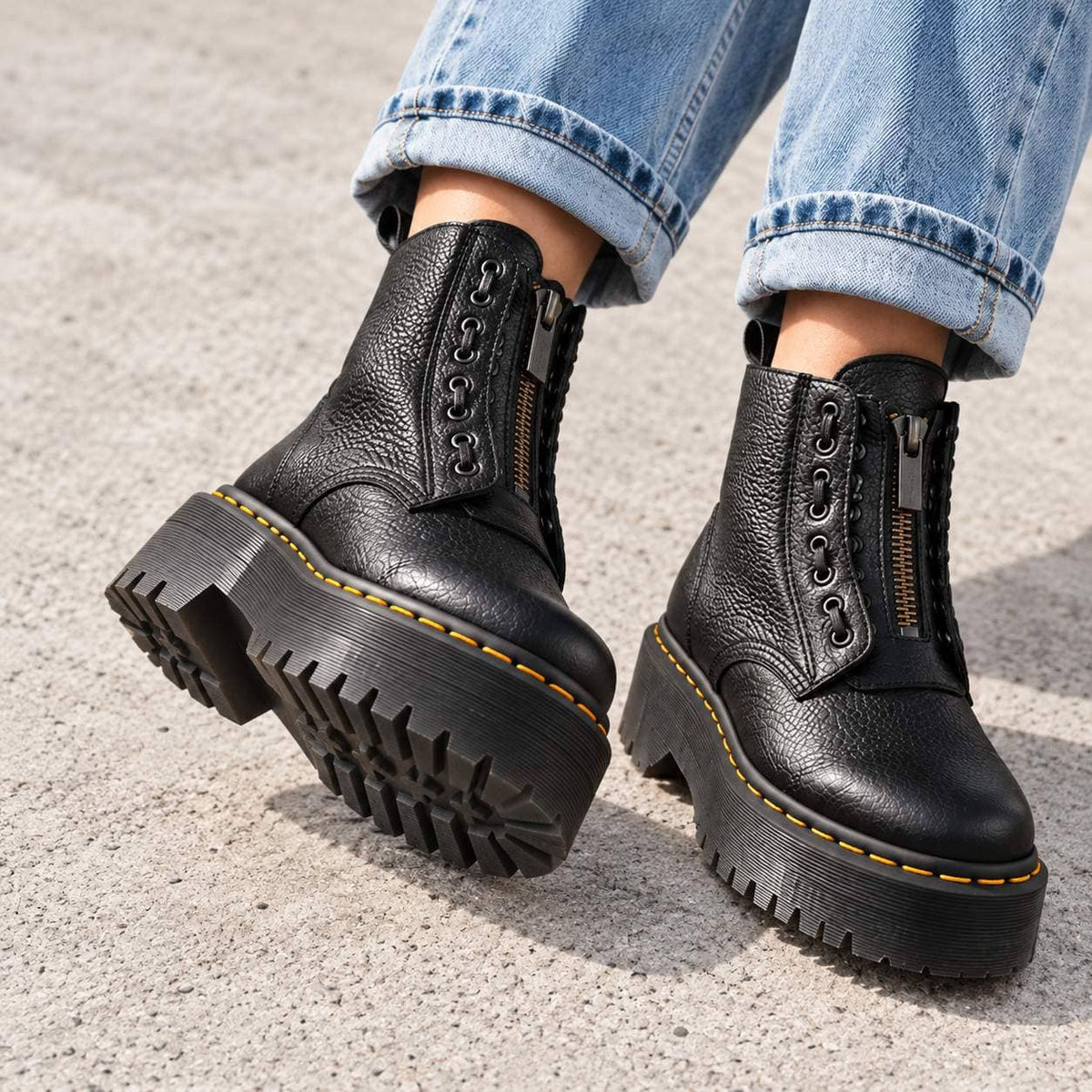 Platform Boots, Chunky Ridged Ankle Boot with Front Zip 5