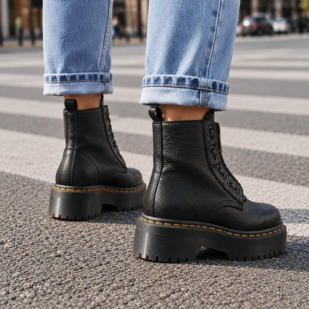 Platform Boots, Chunky Ridged Ankle Boot with Front Zip 6