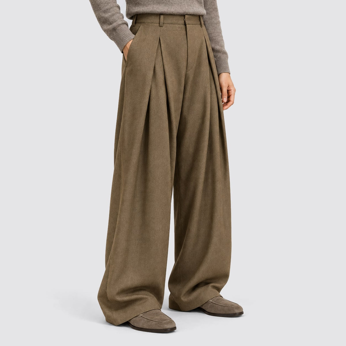 Wide Leg Trousers, Pleated High Waist Tailored Trousers 3