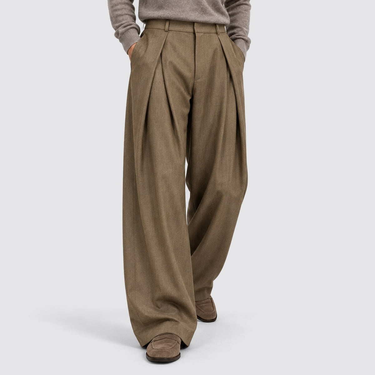 Wide Leg Trousers, Pleated High Waist Tailored Trousers 4
