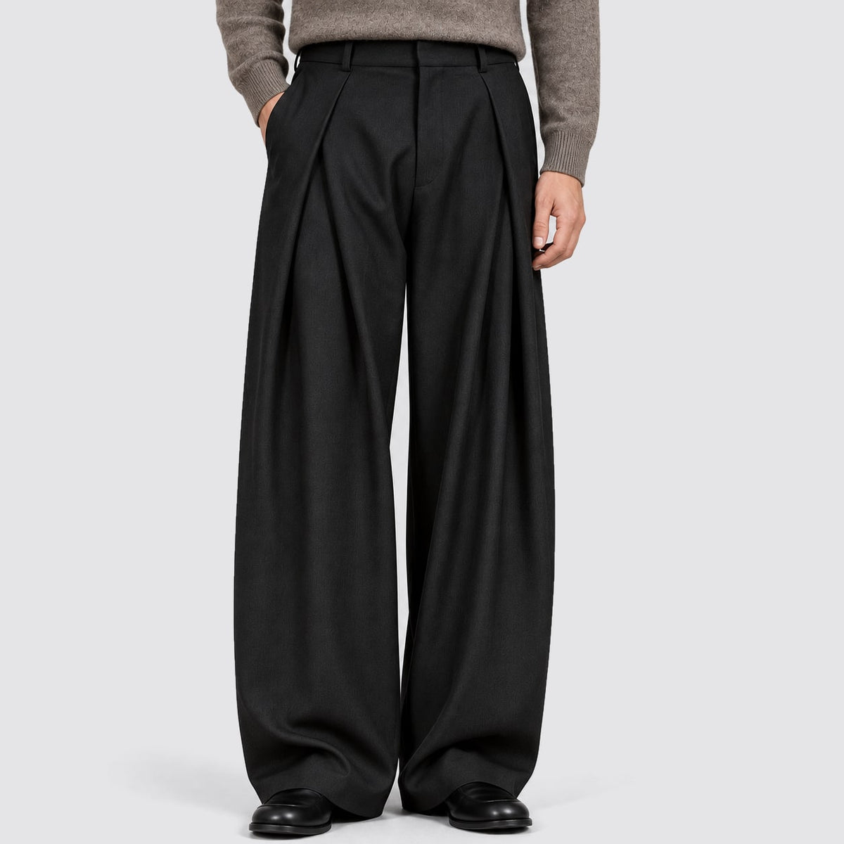Wide Leg Trousers, Pleated High Waist Tailored Trousers 6